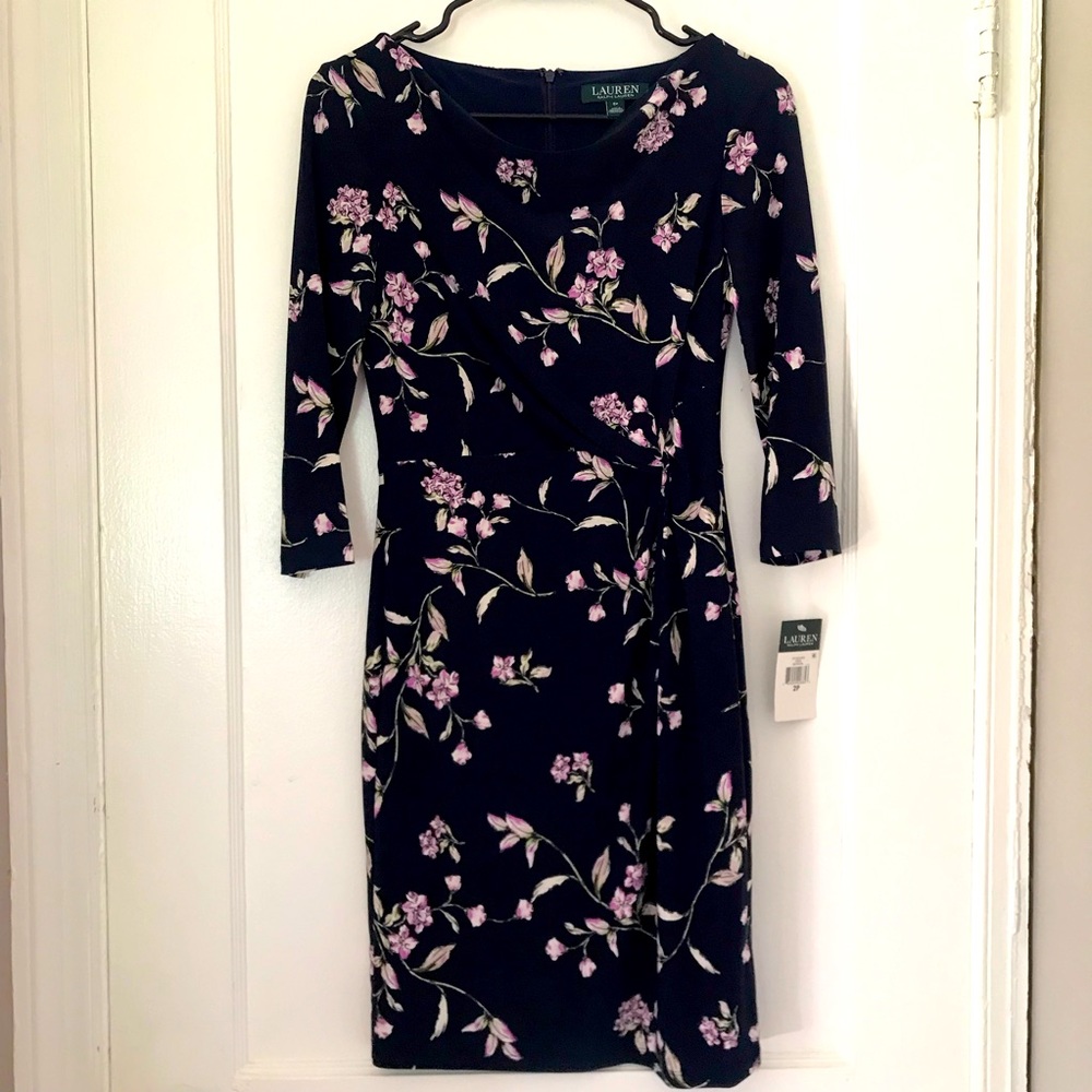 Navy floral 3/4 sleeve Ralph Lauren dress